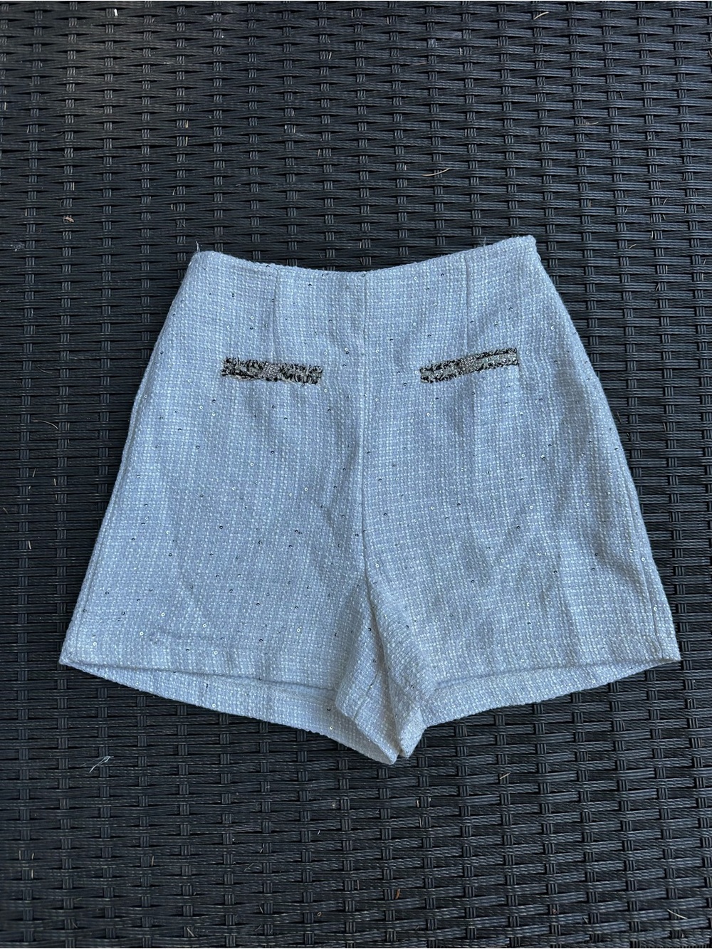 Light Blue Tweed High-Waist Women's Shorts